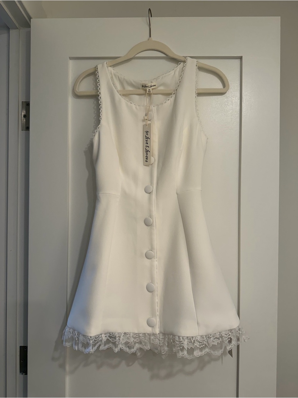 For Love And Lemons White Lace-Trim Button Mini Dress - Picture 2 of 9